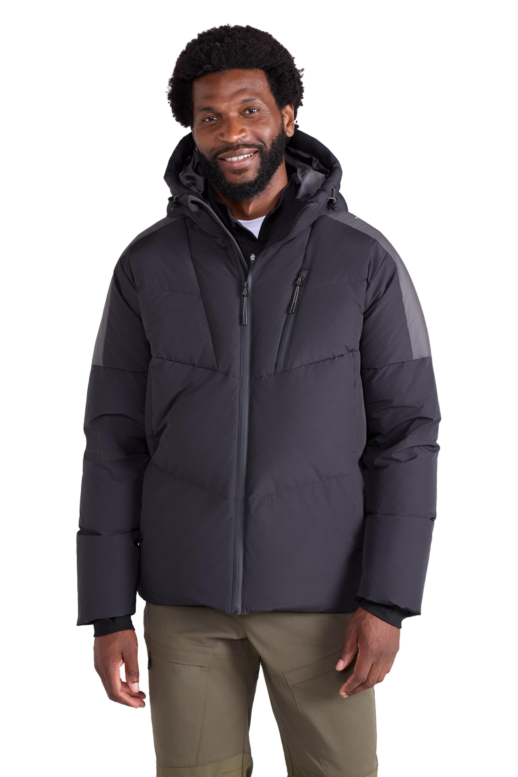 Mountain Warehouse Frost Tech Mens Down Padded Jacket - Water-Resistant Parka with Detachable Hood, Thermal tested -40°C - Autumn Winter Camping, Outdoors & Travelling Grey 3XL