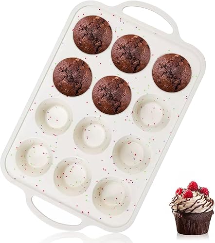 Moldes de silicona para magdalenas de 12 tazas para hornear, molde de silicona para magdalenas con asa, fácil de limpiar, molde para magdalenas