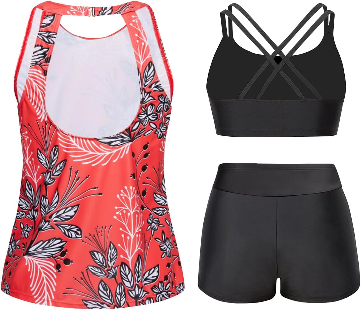 Tempt Me 3 Piece Swimsuit for Women Tankini Bathing Suit Modest High Neck Tank Tops Swimwear with Shorts - Image 4