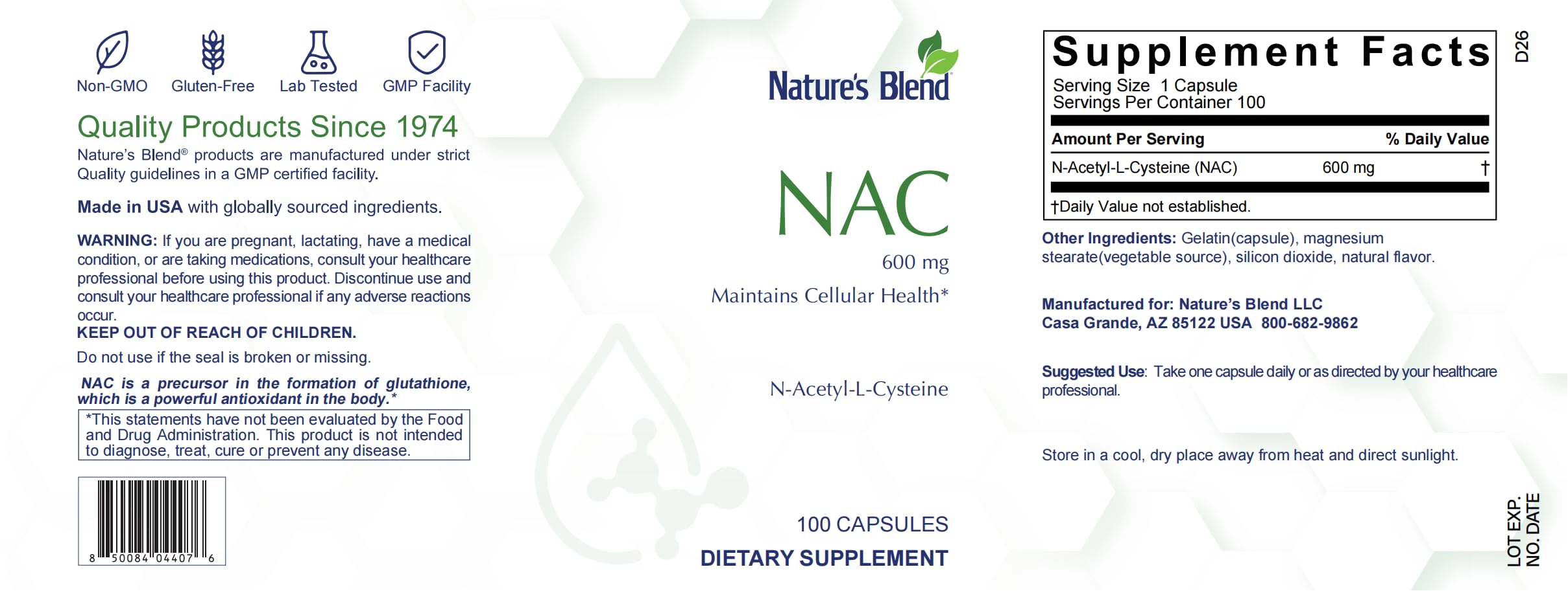 Nature's Blend NAC 600 mg, N-Acetyl-L-Cysteine Supplement, 100 Capsules — Amazon image 7