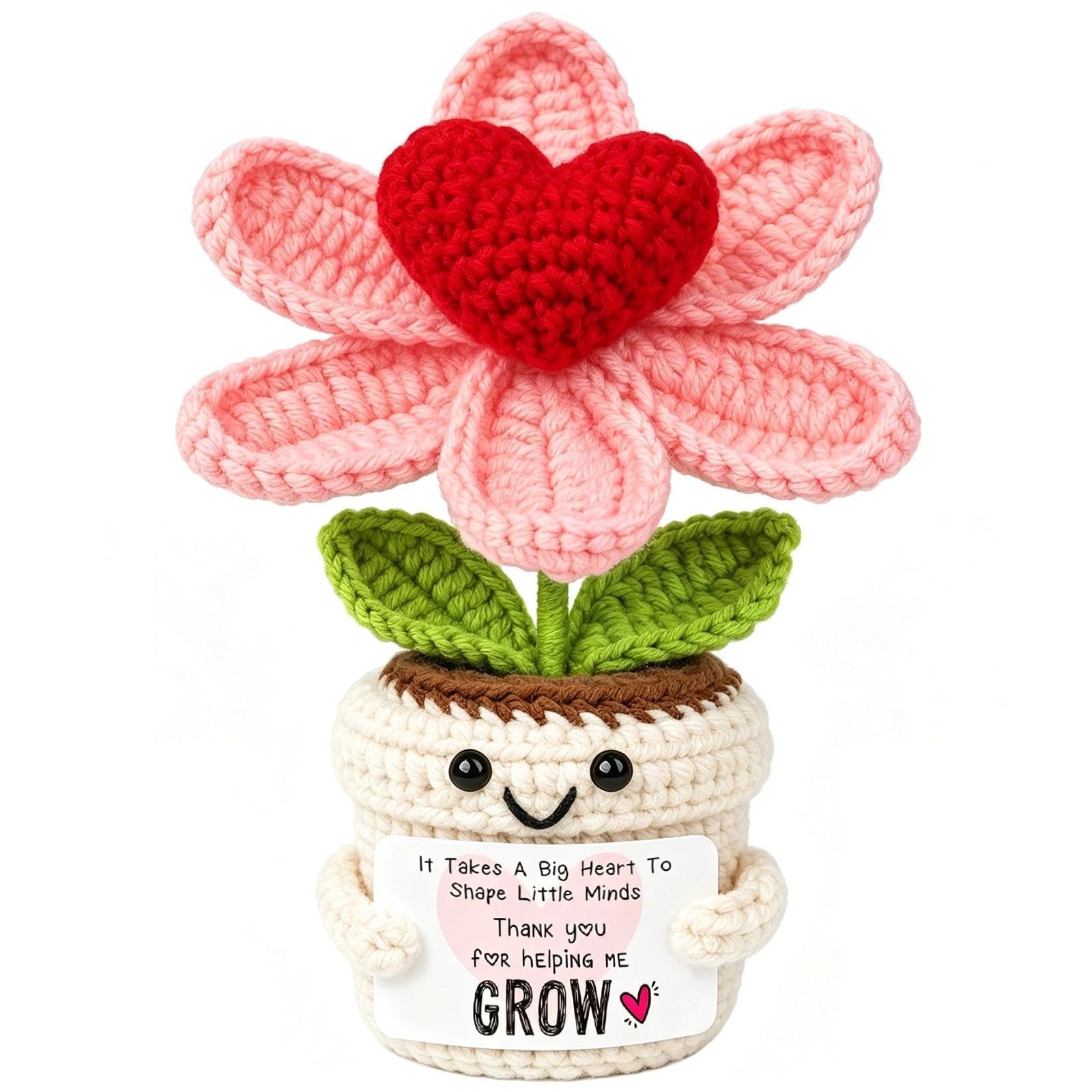 ZCOINS Teacher Appreciation Gift Crochet Flower Pot, Handmade Crochet Thank You Gifts for Teachers with Inspirational Card, Cute Soft Plant Pot for Women Nursery Preschool Teachers โ image 1