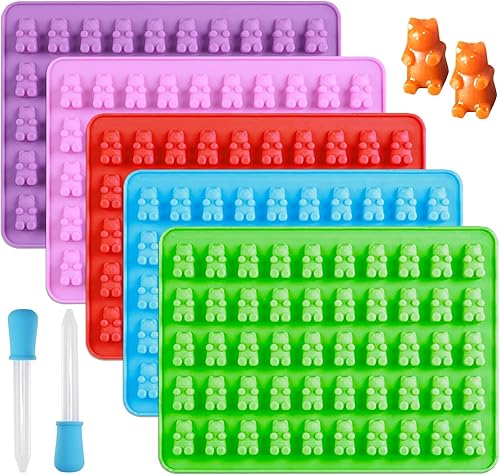 Molde de oso gomoso de 5 colores con 2 goteros, moldes antiadherentes para dulces, mini moldes de silicona de grado alimenticio