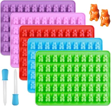 5 Mini Gummy Bear Droppers Set, Silicone Reusable Candy Moulds, Silicone Sweet Moulds