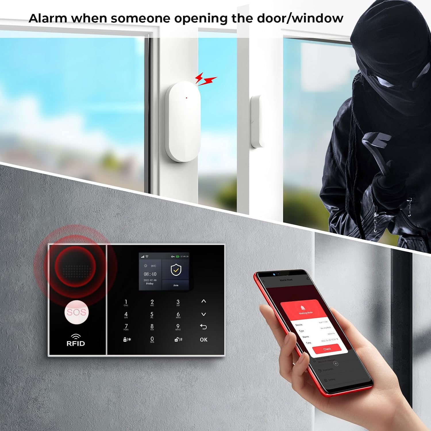 Door/window sensor triggering an alarm