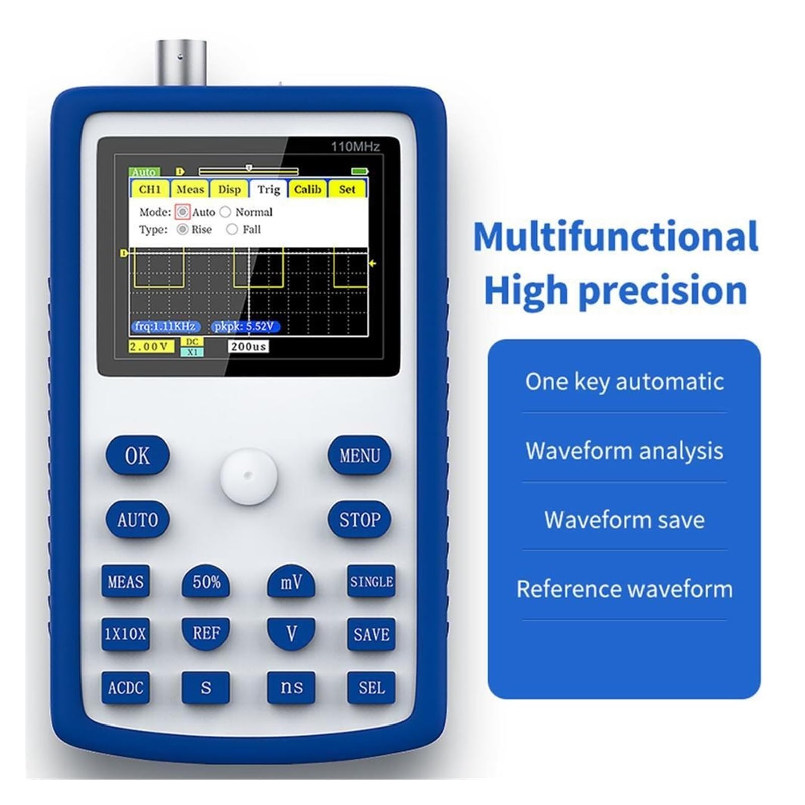 Osciloscopio Digital profesional 1C15, tasa de muestreo de 500 MS/s, ancho de banda analógico de 110 MHz, compatible con almacenamiento de forma de onda,De larga duración