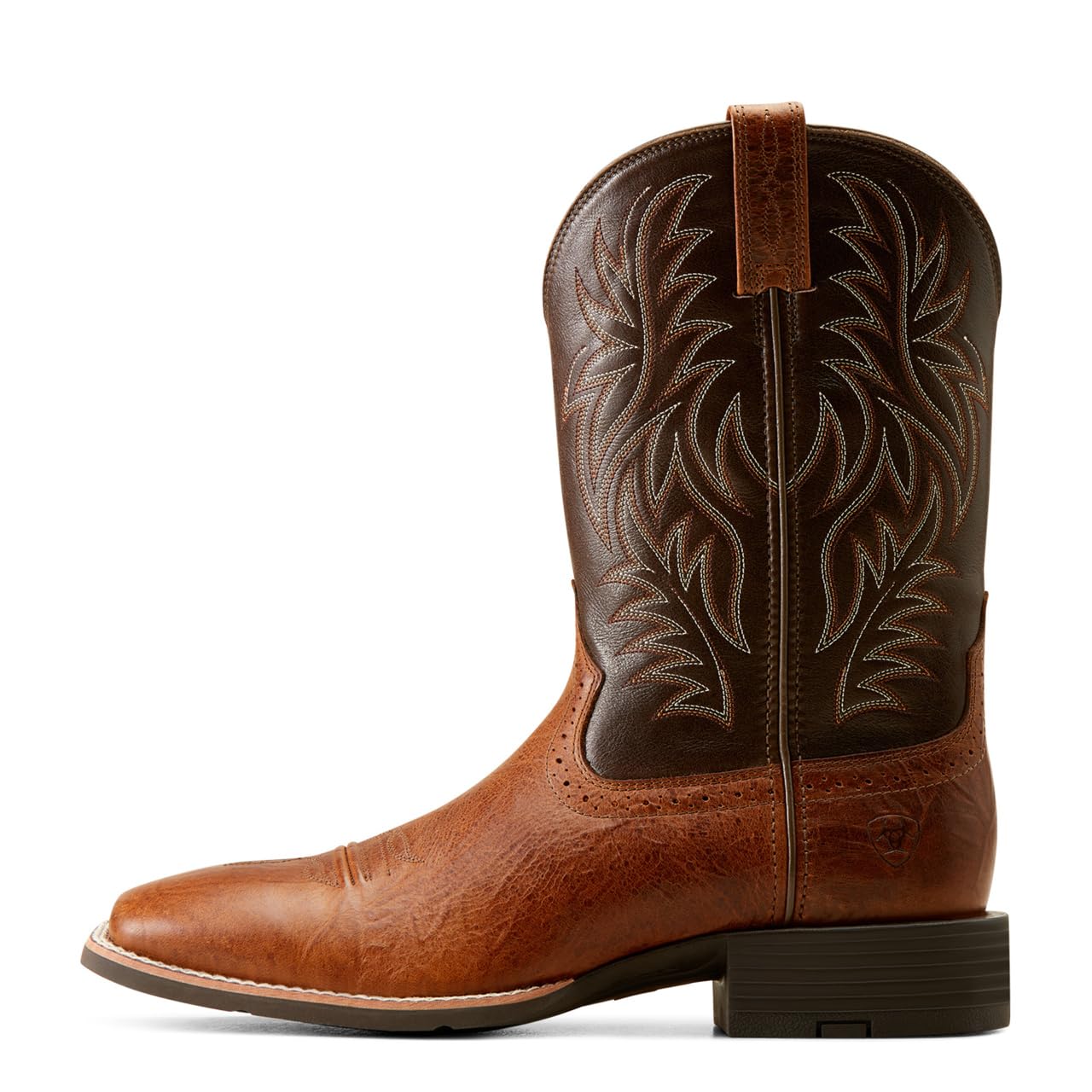 Close-up of the full-grain leather texture on the Ariat Sport Wide Square Toe Western Boot.