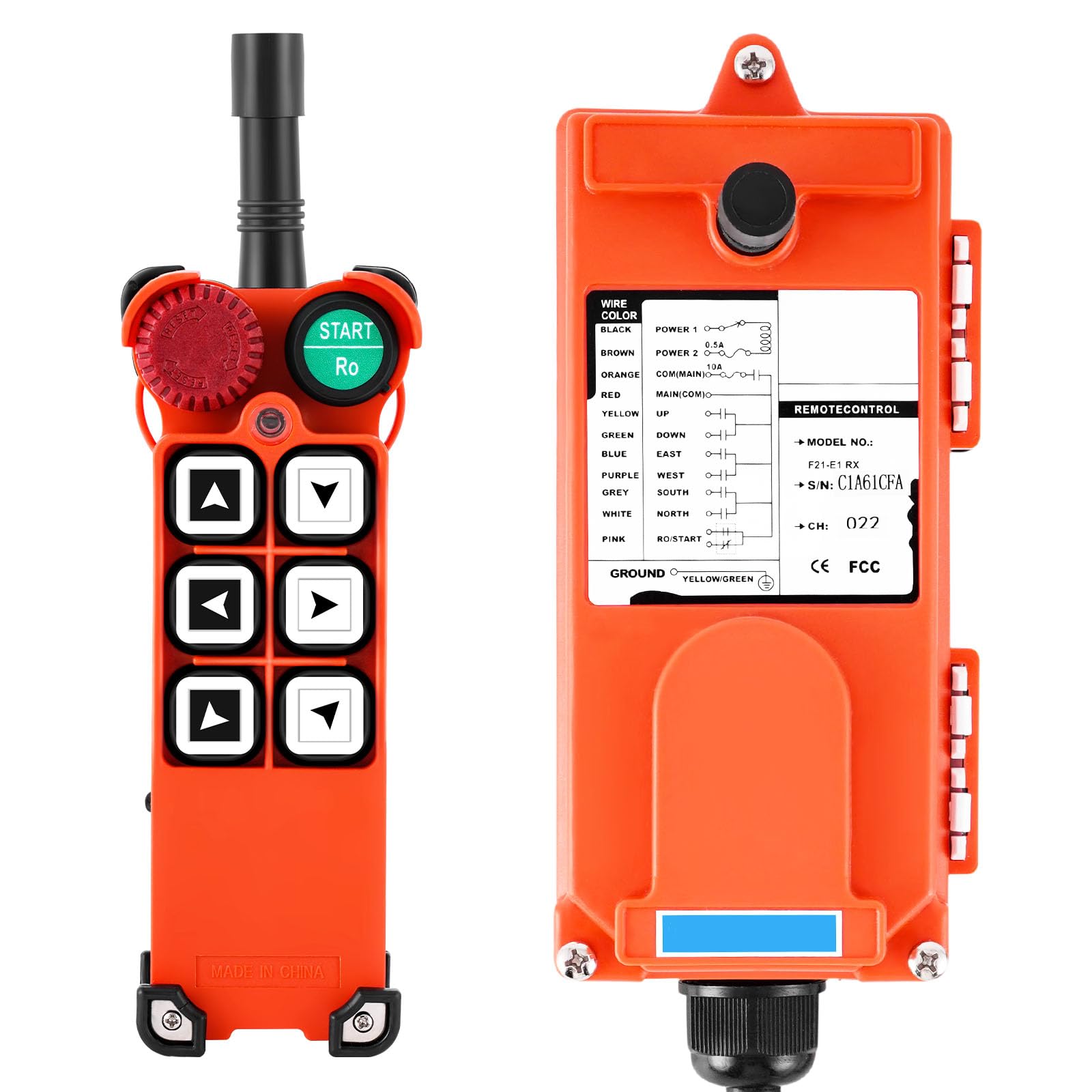 MXBAOHENG Mando para Grua F21-E1 24V Mando para Polipasto Telemando sin Hilos Radiocomando para grúa para Industrial/paranco/grúa con 1 transmisor y 1 Receptor Soporte 12-36V