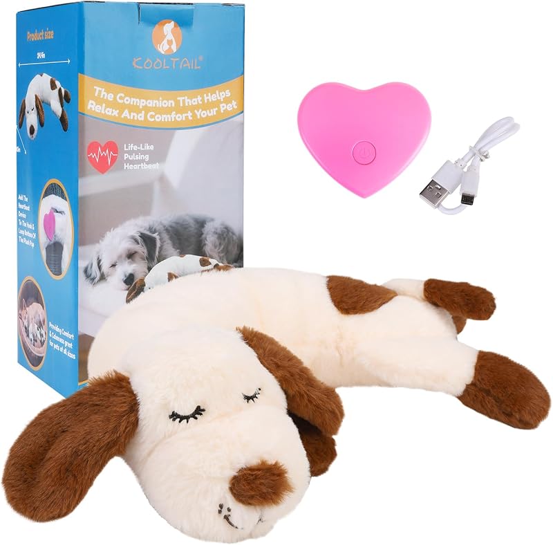 Brinquedo de Pelúcia para Cães com Batimento Cardíaco KOOLTAIL, Almofada Macia para Conforto e Adaptação