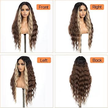 Style Icon Long Wave Lace Front Wigs 30 inches Water Wave Super Long Curly Synthetic Wigs with Baby Hair 6 inches T Part Lace Synthetic Wig (Brown)