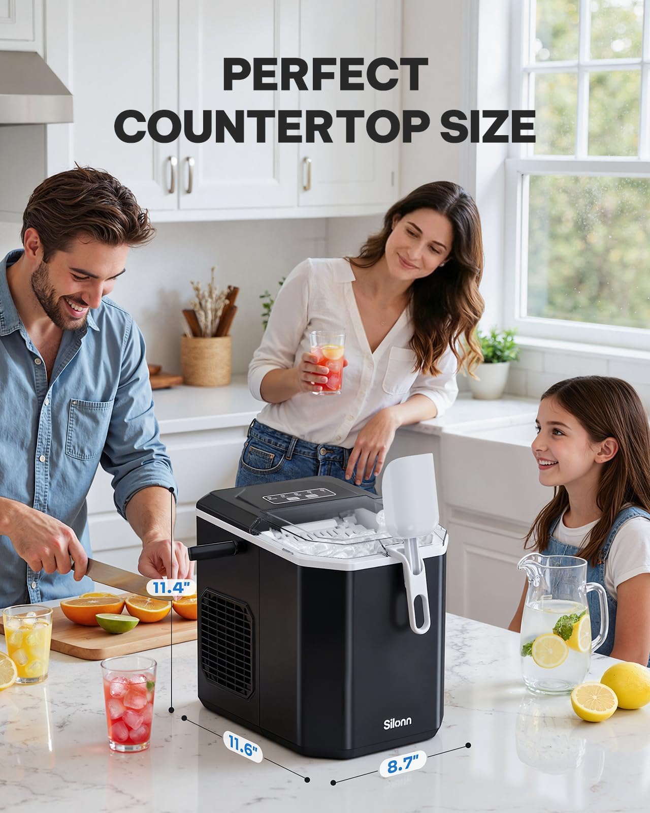 Silonn Countertop Ice Maker, Portable Bullet Ice Machine With Handle, 26 Lbs/Day, 9 Ice Cubes In 6 Minutes, Self-Cleaning, Includes Basket & Scoop, For Home Kitchen Camping RV on Fridge.com - View 6