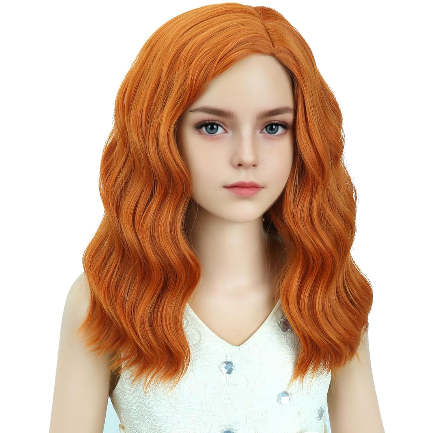 Child Ginger Wig Girls Short Wavy Curly Orange Wigs Kids Ginger Orange Side Part Wig for Cosplay Halloween Party image 3