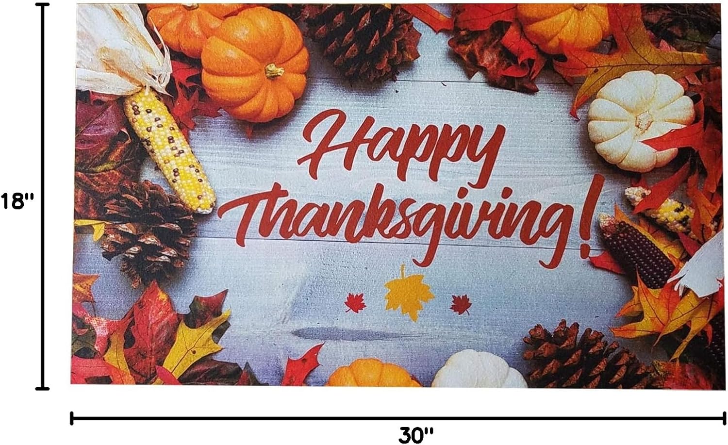 Harvest Fall Decor Happy Thanksgiving Door Mat with Pumpkins and Leaves for Outdoor and Indoor Use. 18" x 30" with Recycled Rubber Backing