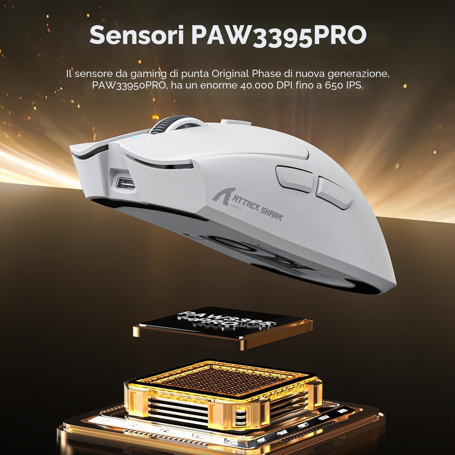 ATTACK SHARK X1 Gaming Mouse with Touchpad RGB Charging Dock, PixArt PAW3395PRO Gaming Sensor, BT/2.4G Wireless/Wired Gaming Mouse, 40000 DPI, 53g Superlight Gamer Mice for Win11/Xbox/PS/Mac (White)