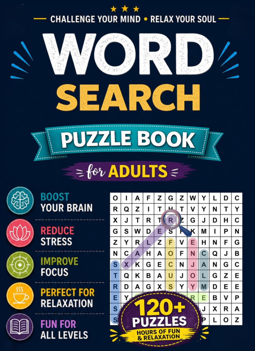 Large Print Word Search for Adults: 1500+ Words search | Relaxing Brain Games for Adults & Seniors | Fun Puzzle Activity Book with Easy to Hard Challenges