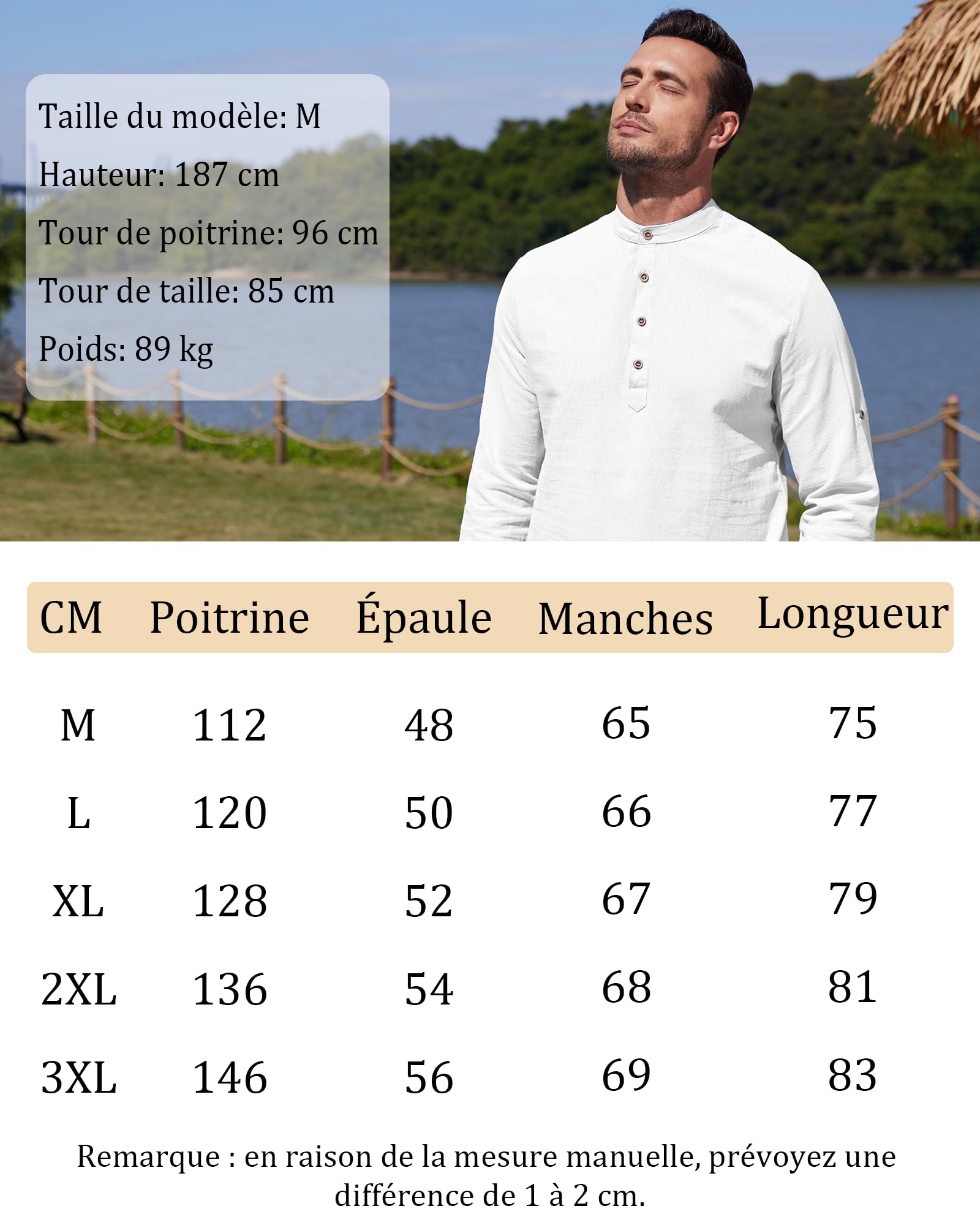 YAOHUOLE Chemise Lin Homme Manches Longues Été Mao Décontractée Henley Shirts Chemise Homme Decontracte