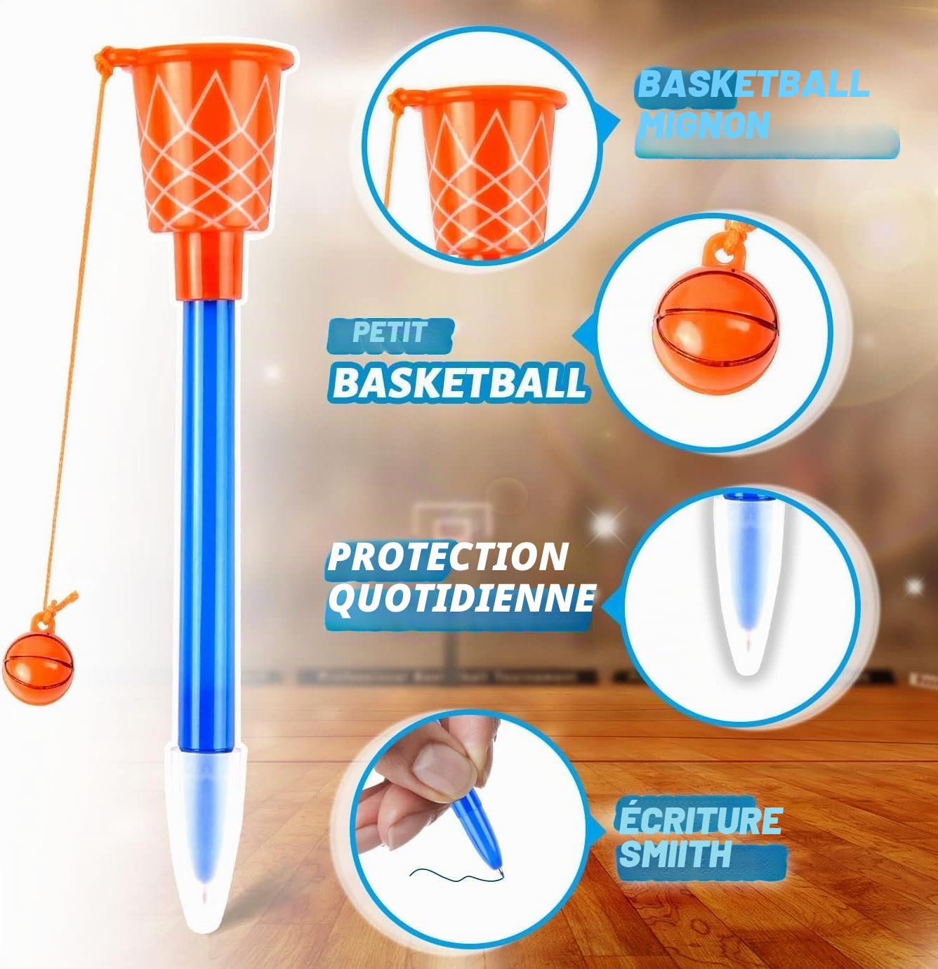 LATERN 24 Pièces Stylo à Bille de Basket-Ball avec Cerceau, 14CM Stylos à Encre Bleue de Basket-Ball Stylo à Pointe Fine de 0,7mm Stylo D'Écriture à Prise Souple pour Étudiants Enfants École Bureau