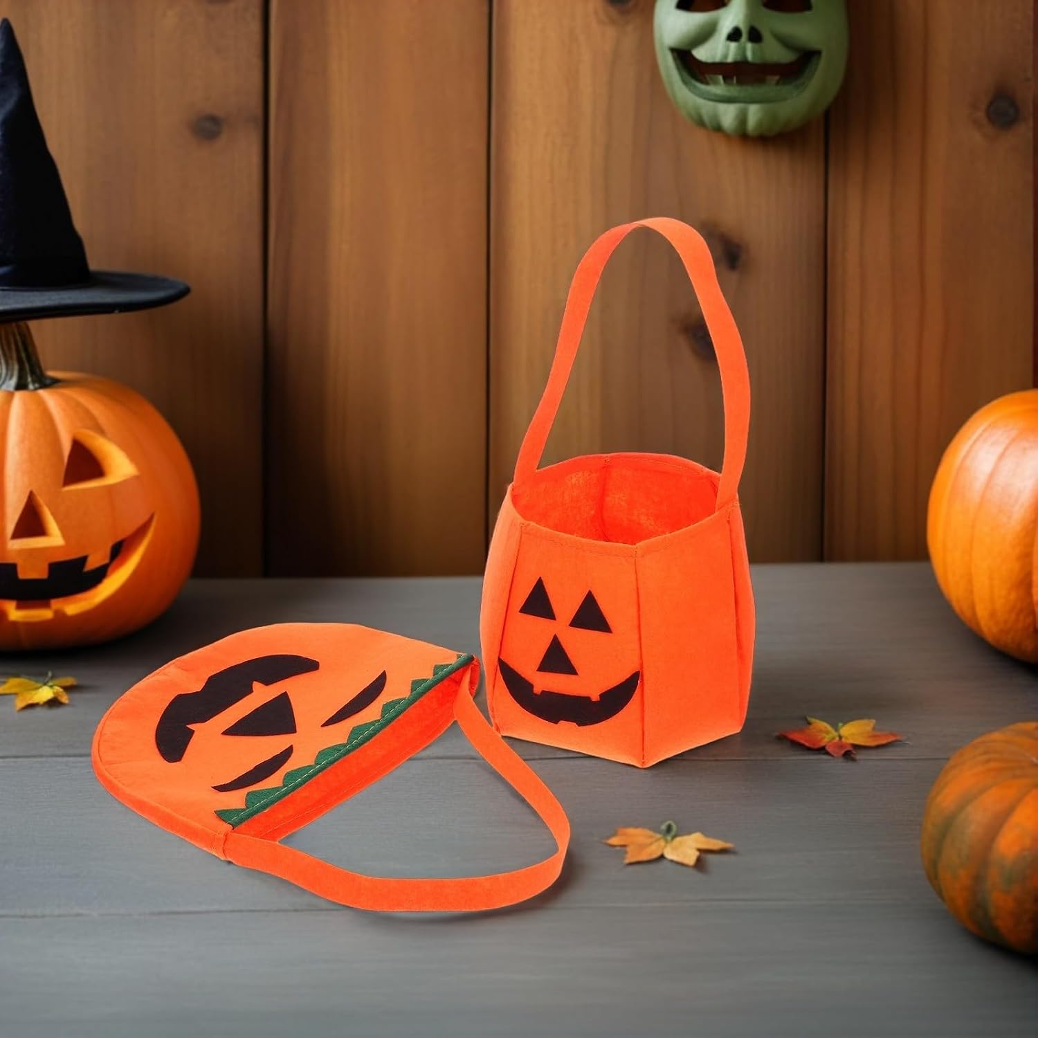 LIFKOME 6pcs Halloween Pumpkin Trick or Treat Bag Reusable Non-woven Orange image 5