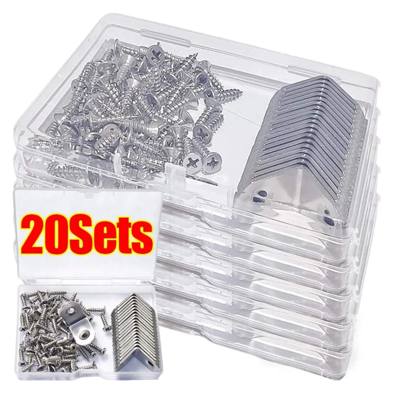 20/1 Set Staffa a L di supporti angolari Staffe ad angolo retto da 90 gradi con viti for mobili in legno for la casa Scaffali for sedie Adatto per il fissaggio e il supporto(20 Sets-16x20mm)