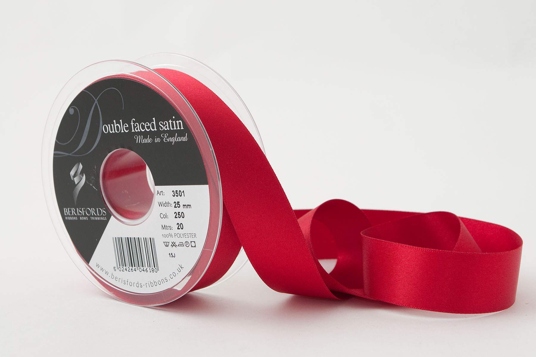 Berisfords Double FACE Poly Satin Ribbon, RED, 10.5x10.5x3 cm