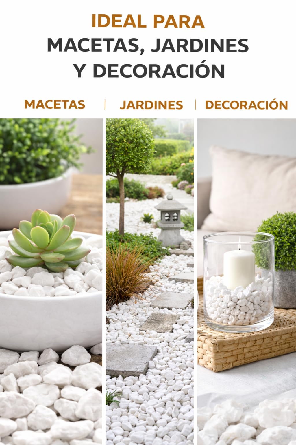 Piedra Grava Blanca (99%) 8-12 Blanco Natural (20Kg) Jardin Exterior, maceteros, jarrones para Decoracion.