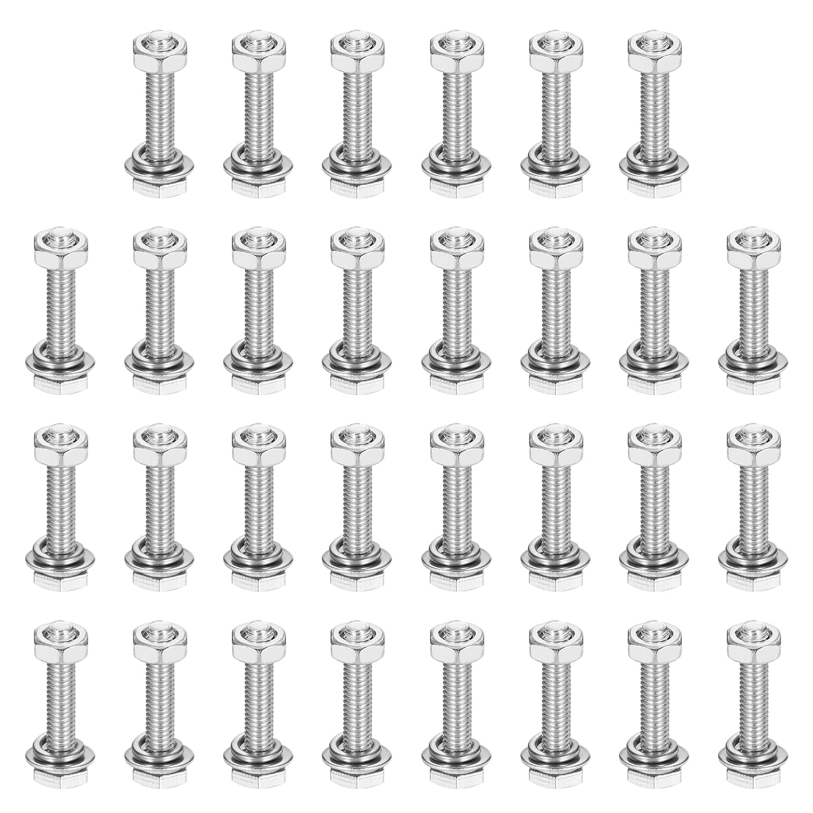 sourcing map M3 x 16mm 304 Stainless Steel Hex Head Screws Bolts, Nuts, Flat & Lock Washers Assortment Kit, Fully Threaded, Bright Finish for Home, Electronic, Machine, 30 Sets
