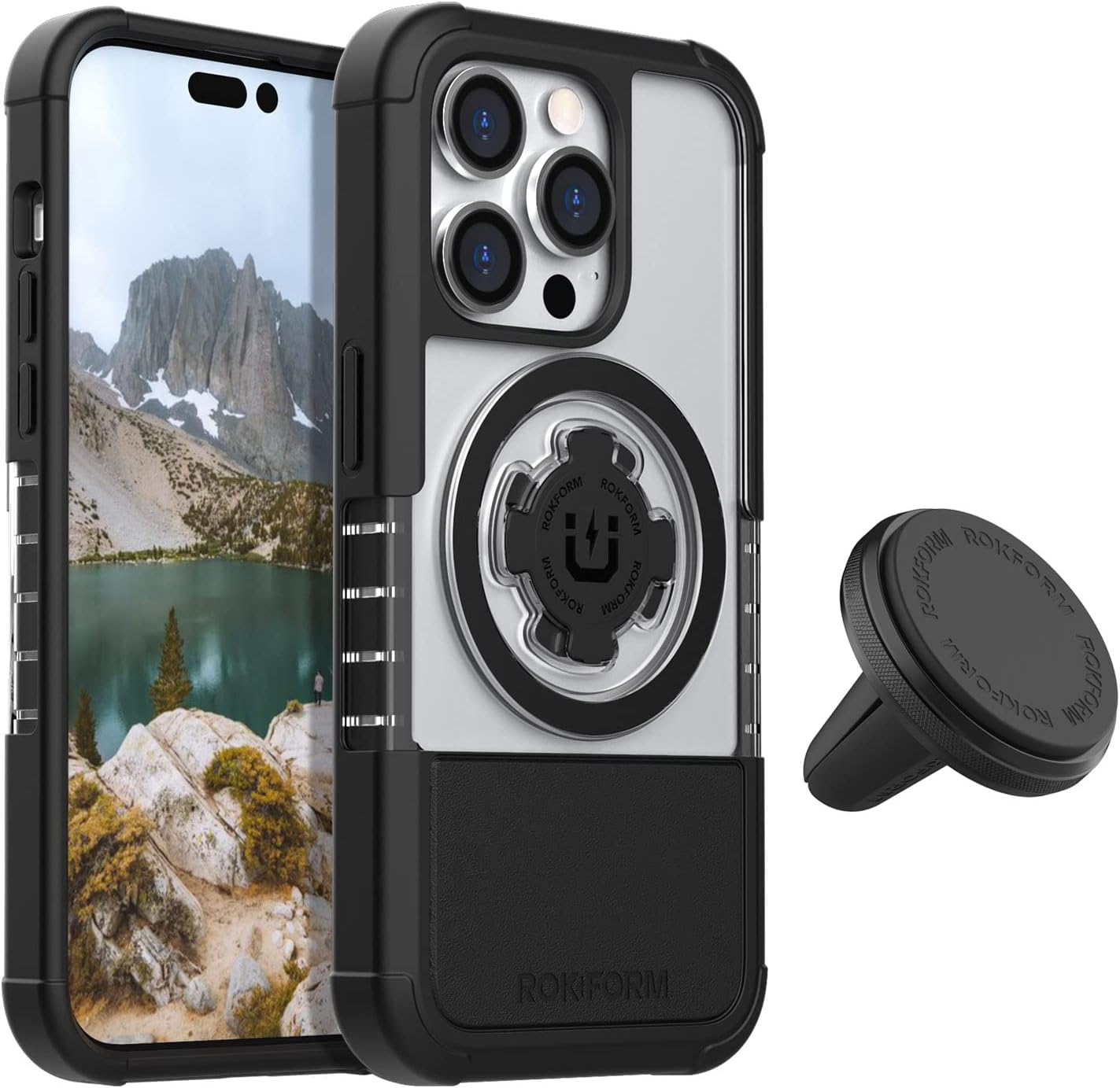 Rokform - iPhone 14 Pro Dual Magnet & MagSafe Compatible Crystal Case + Super Grip Vent Mount for Car, Truck, or Van