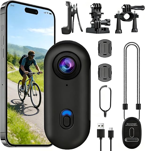 OBEST Action Camera, 4K Mini Thumb Camera, POV Cam with IP68 Waterproof, Magnetic Hands-Free POV Camera for Vlogging, Cycling, Mountaineering and Outdoor Sports(Black)