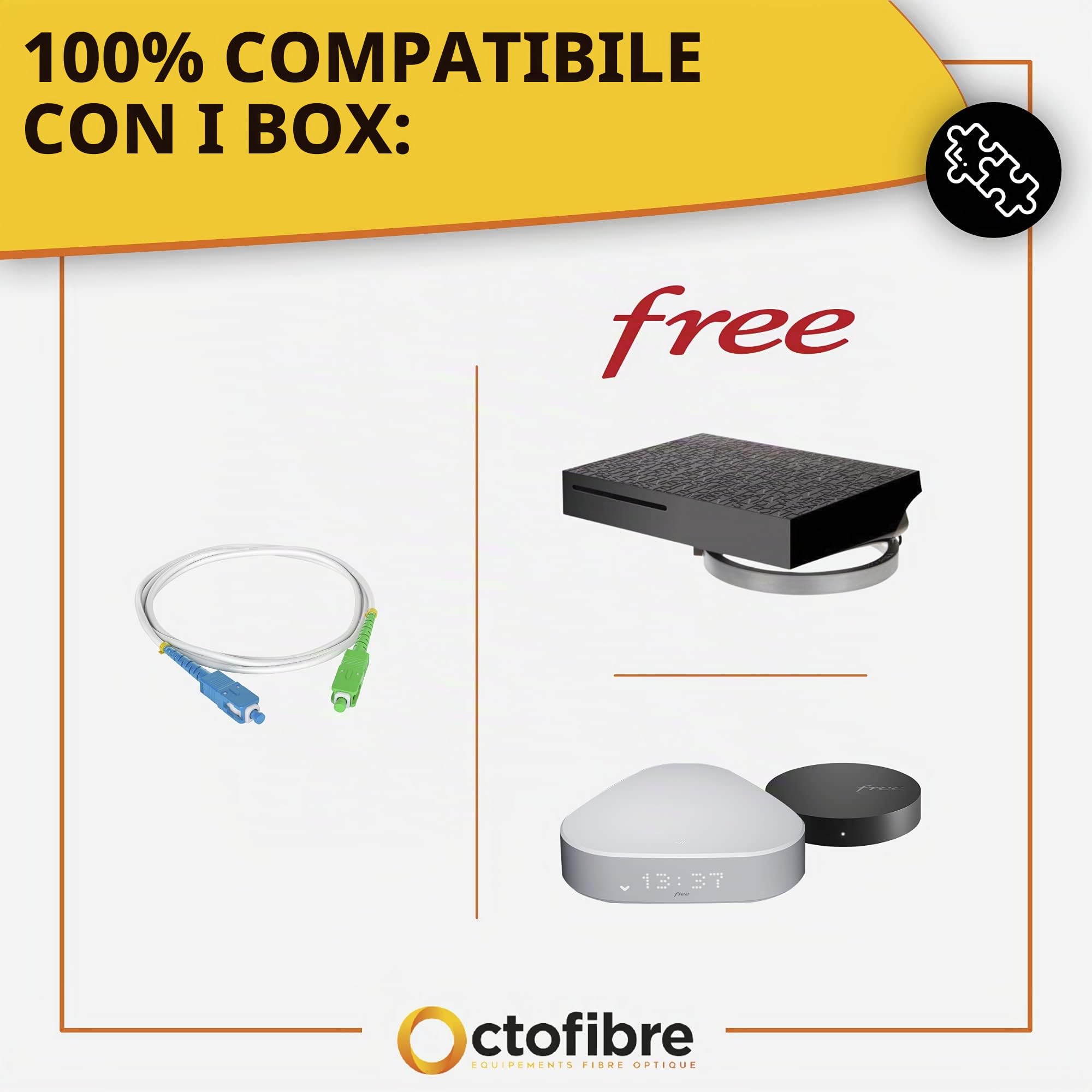 Cavo in fibra ottica Freebox - 50 m - Rinforzato con schermatura Kevlar - Prolunga/giarrettiere in fibra ottica - SC APC a SC UPC - Garanzia 10 anni