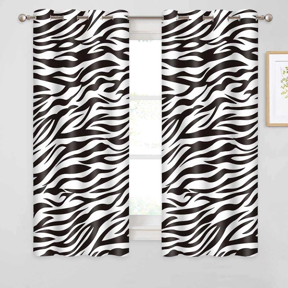 BSPPTI Animals Zebra Print Curtain, Room Darkening Thermal Insulated Blackout Fashion Black White Window Drapes with Grommets for Living, Dining, Bedroom, 52"x 84", Set of 2 Panels, CLDWSP0207