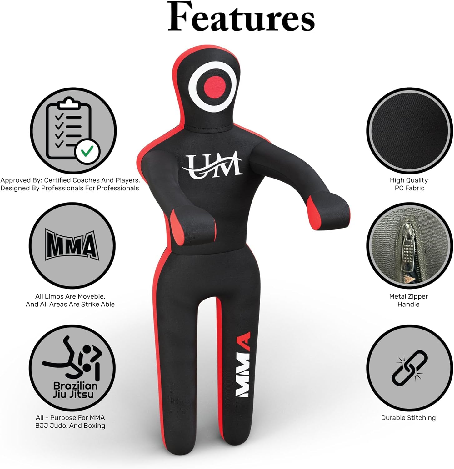 UM Supplies Premium Grappling Unfilled Wrestling Multipurpose Dummy for MMA, BJJ, Judo, Karate, Jiu Jitsu,Punching Dummy | Unmatched Quality PC Fabric-(UNFILLED)