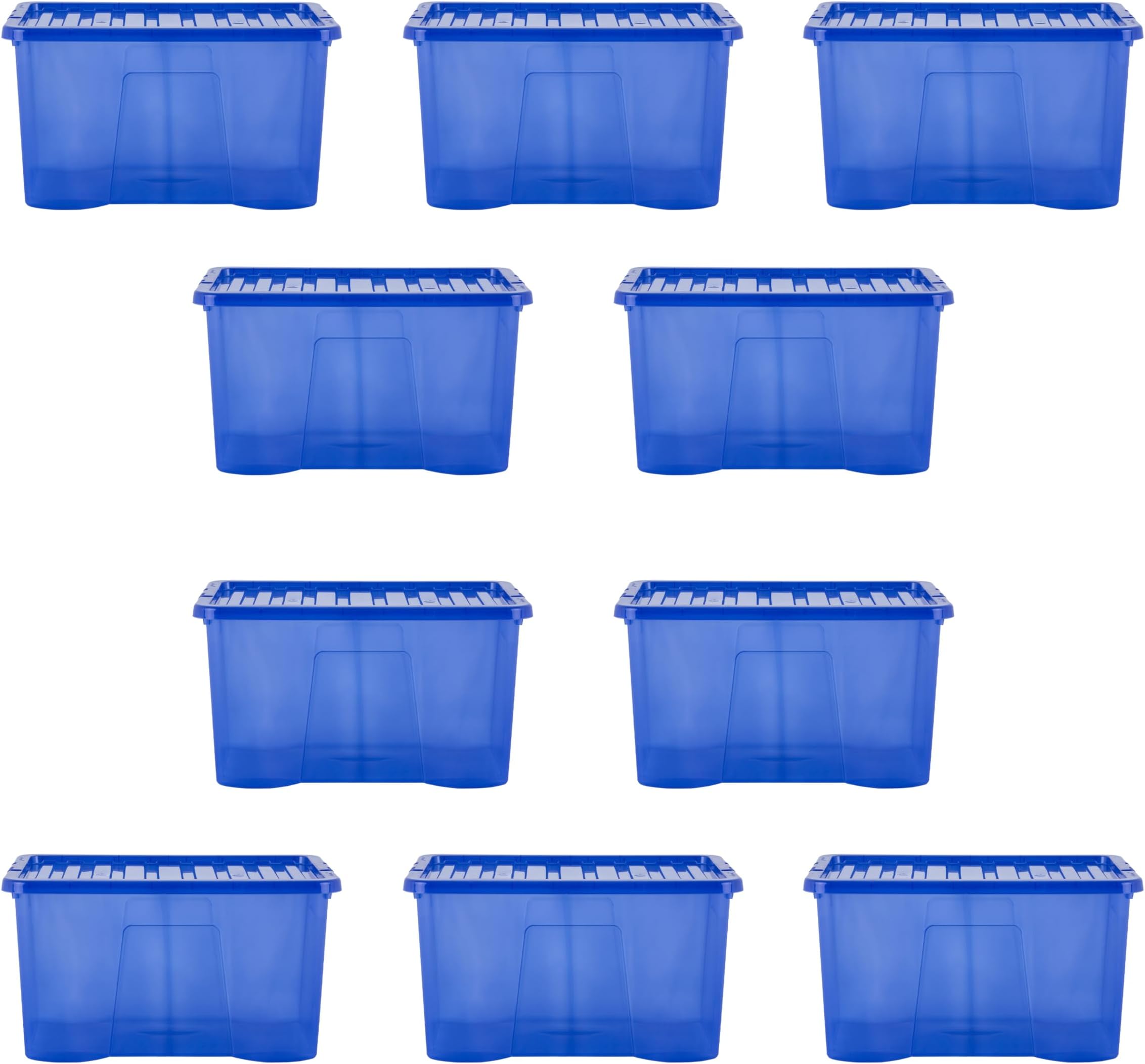 Wham Crystal 10x 60L Plastic Storage Boxes with Lids. Clear, Large