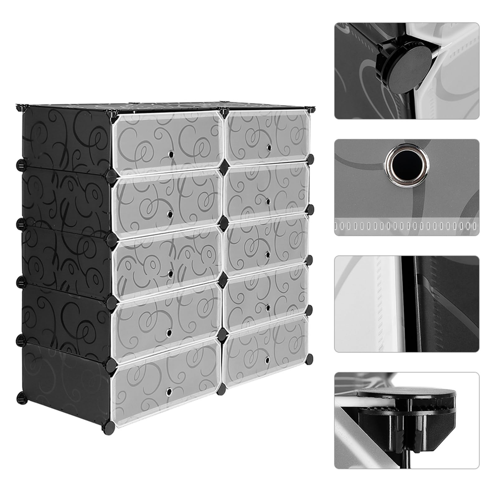 Scatola portaoggetti per scarpe con 10 scomparti, per scarpe da esterno, impermeabile, scaffale in plastica fai da te, con porta, per ingresso soggiorno, camera da letto, nero