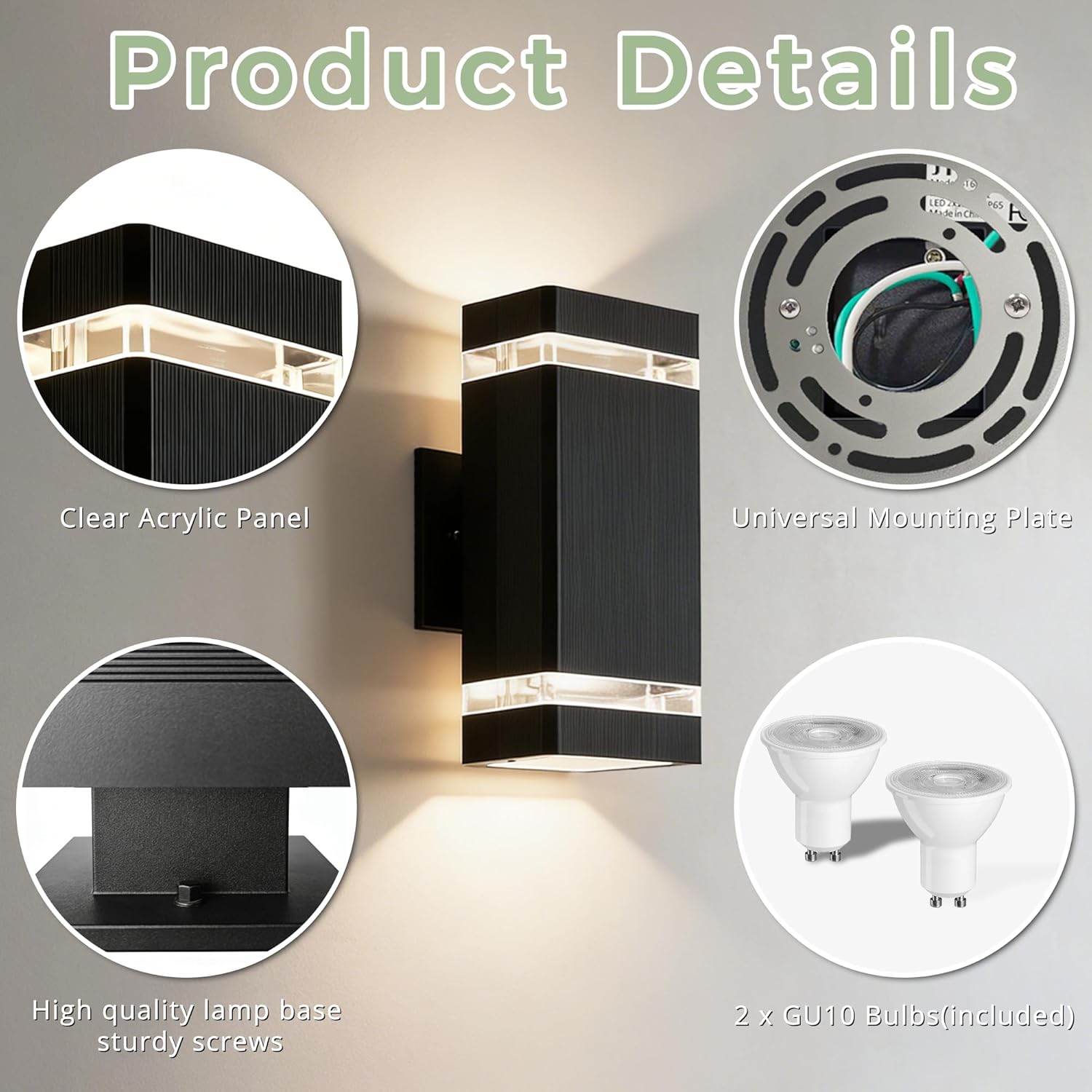 Square Dusk to Dawn Outdoor Lighting 2 Pack, Up and Down LED Porch Lights, Aluminum Outdoor Wall Lights with 7W Bulbs 3000K Waterproof Exterior Lighting Fixtures for House Porch Garage Patio Black
