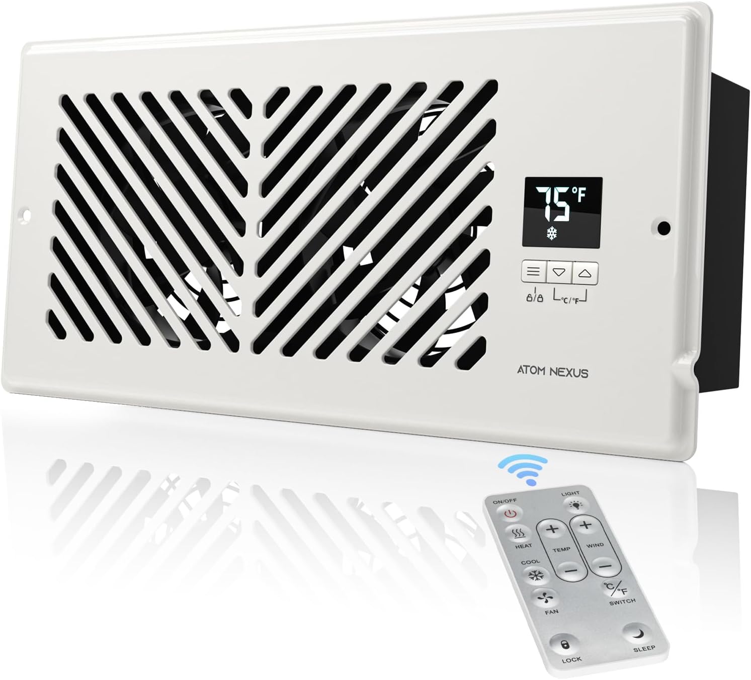 Register Booster Fan for 4”x10” Vents (Fits 3.9-4.25" W x 9.73-10.25" L), Smart Vent Booster Fan with Thermostat & Remote Control, 10-Speed Control Heating Cooling AC Vent Fan