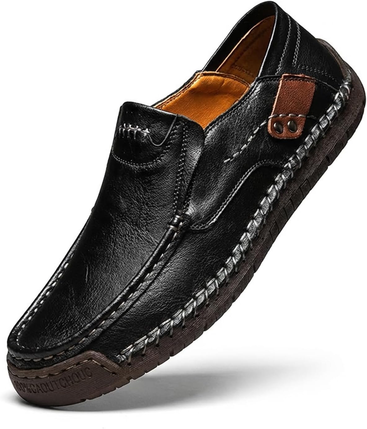 GREKS Men's Handmade Leather Slip-On Loafers, Casual Comfortable Breathable Driving Shoes