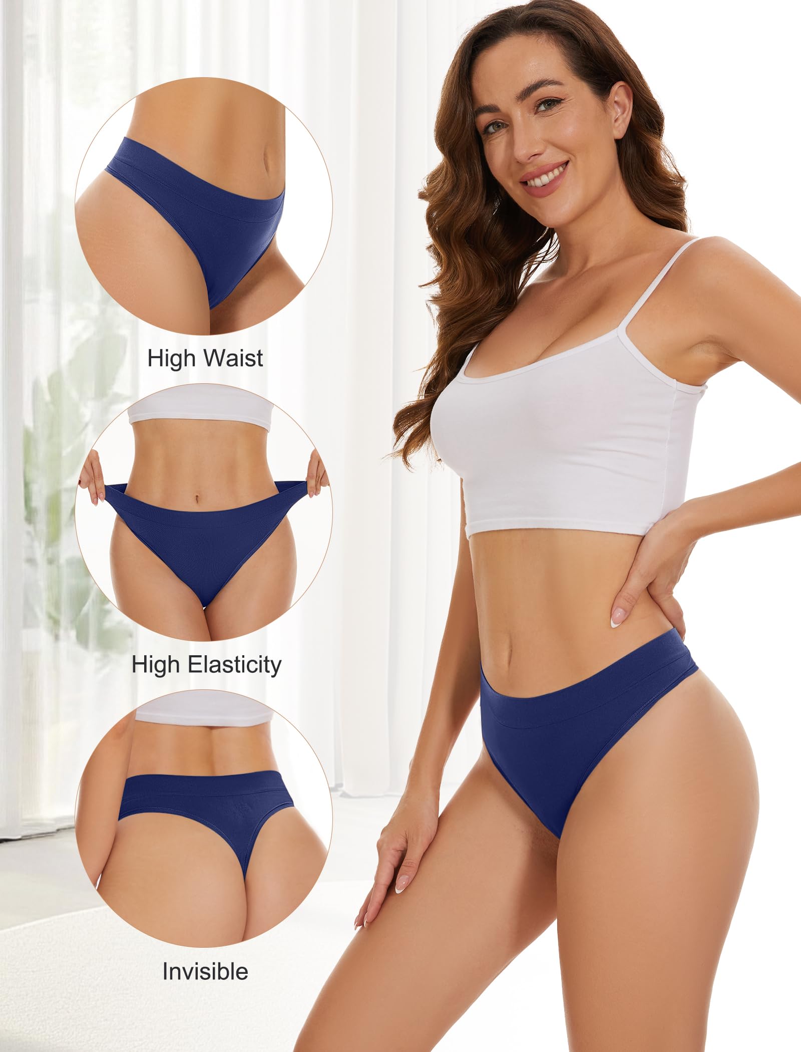 VOENXE Slip Perizoma da Donna A Vita Alta,Senza Cuciture Tanga,Mutande Invisibili Brasiliana Microfibra Intimo Mutandine, Perizomi Mutanda Invisibile,String Thong Elasticizzato Culotte,Pacco da 5