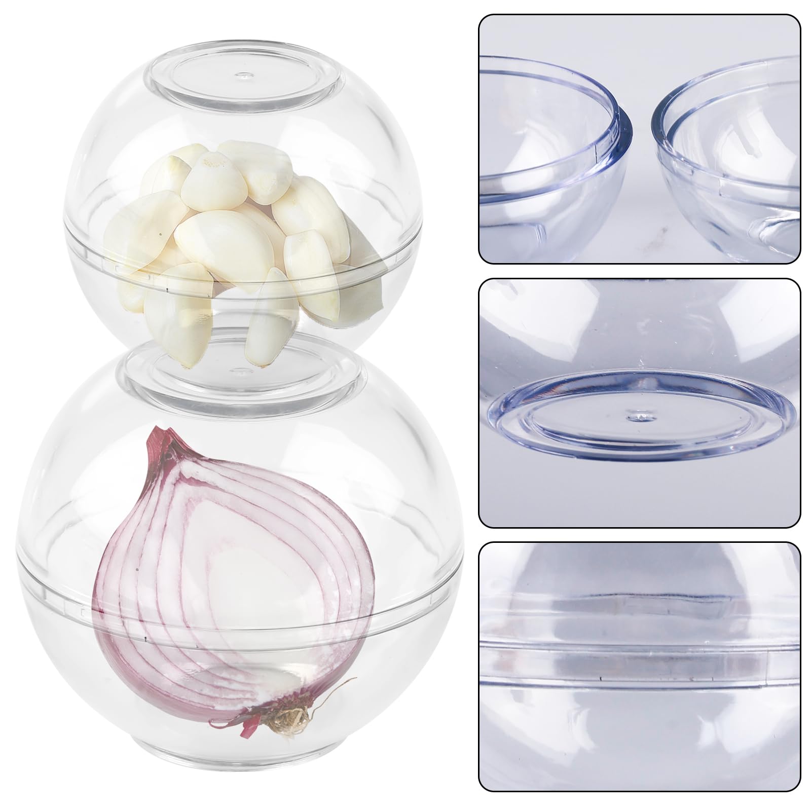 BAIFULAI 6 Stück Zwiebeldose, Frischhaltekugeln Knoblauch & Zwiebeln, Kühlschrank, Kunststoff, 7 & 9 cm Ø, transparent, Zwiebel Knoblauch aufbewahrung Küche, Haushalt & Wohnen