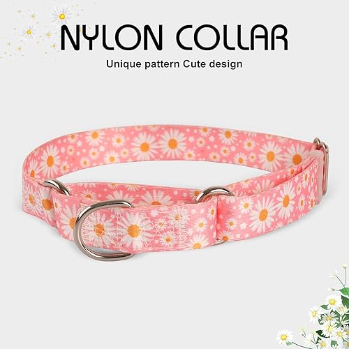 Miniatura 5 de Collar Martingale para perros medianos y grandes, collares para perras hembras con nailon suave ajustable y diseño floral especial de margarita