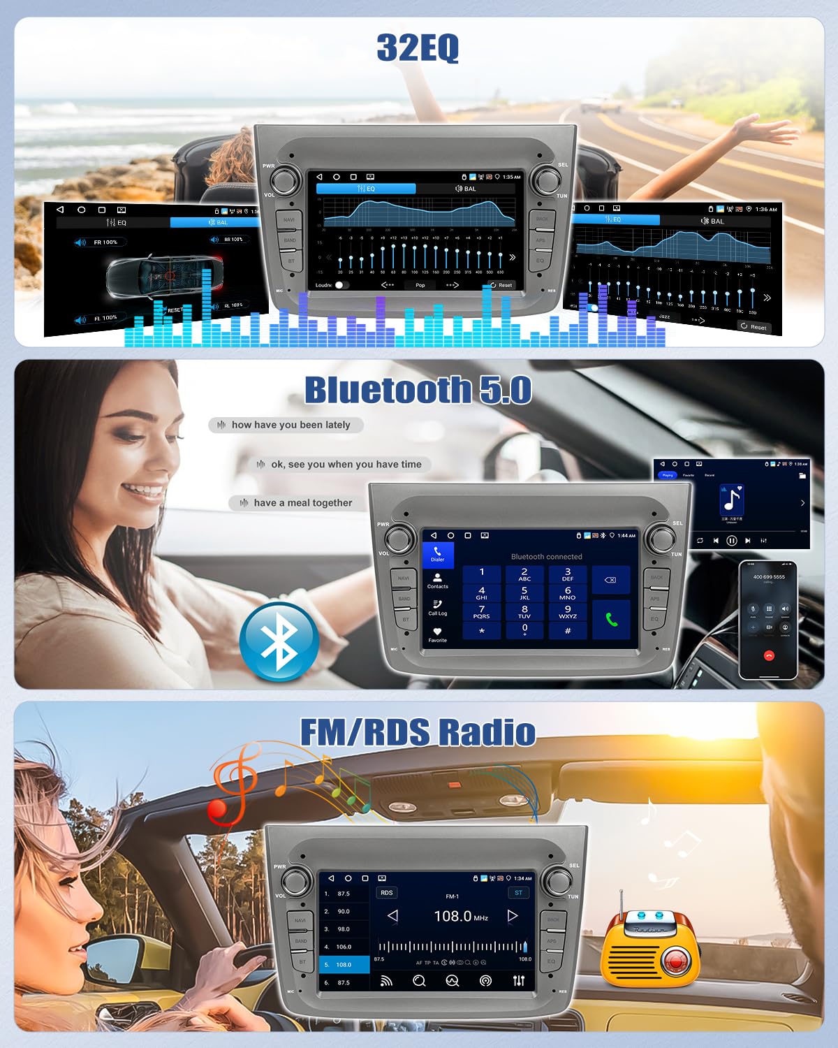 CAMECHO [4+64 GB] odtwarzacz samochodowy z systemem Android 15 dla Alfa Romeo Mito (2008–2016) z bezprzewodowym Android Auto i CarPlay nawigacją ekran dotykowy 7 cali Bluetooth WiFi FM/RDS EQ