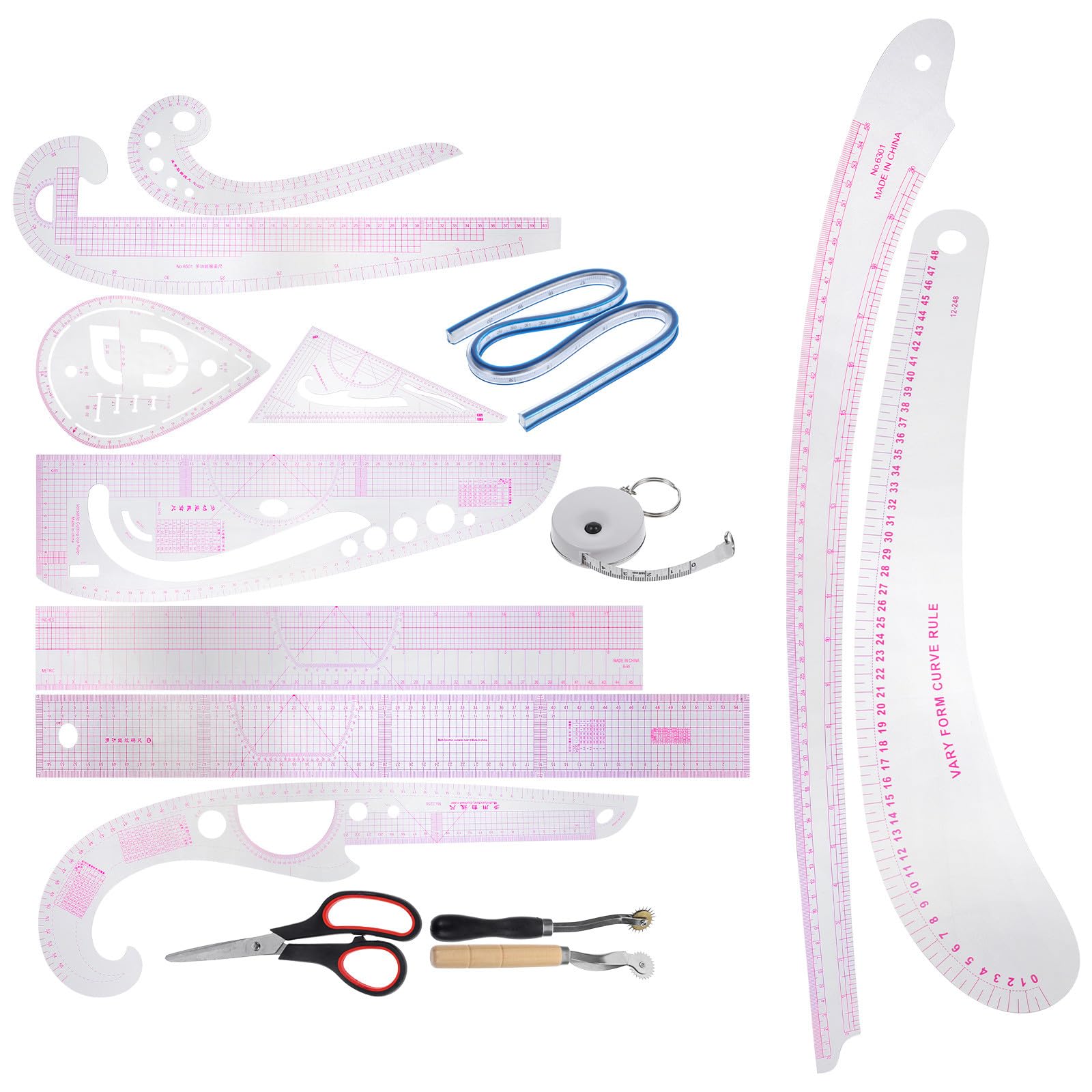 Baluue Set da Cucito Professionale in Plastica Trasparente Righello per Curve Francesi su per Sartoria e Modellismo Strumenti per Cucire per e Principianti Misurazione Precisa per e