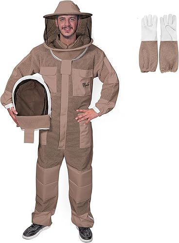 USKEEPERS Apiarist - Traje de apicultura ultra ventilado de 3 capas para hombres y mujeres, traje de apicultor con guantes de abeja y 2 velos de