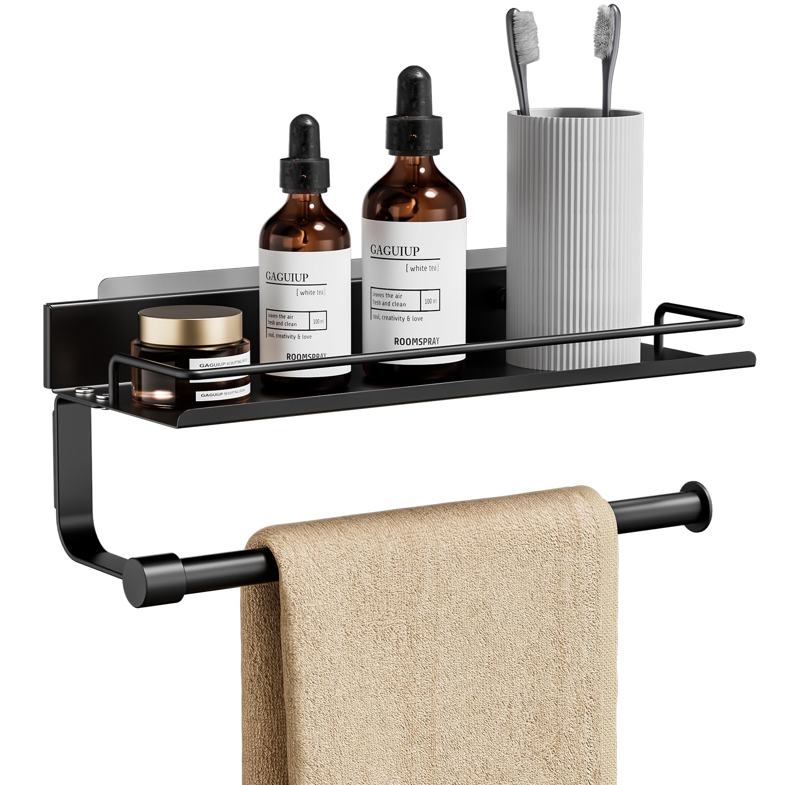 Hand Towel Holder for Bathroom, Self Adhesive Paper Towel Holder Wall Mount for Kitchen, Ideal RV Paper Towel Rack, Matte Black