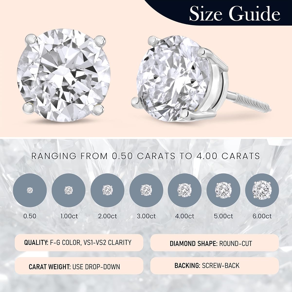 Lab-Grown Diamond Stud Earrings 14K Gold 1/2 to 2 Ctw view 4