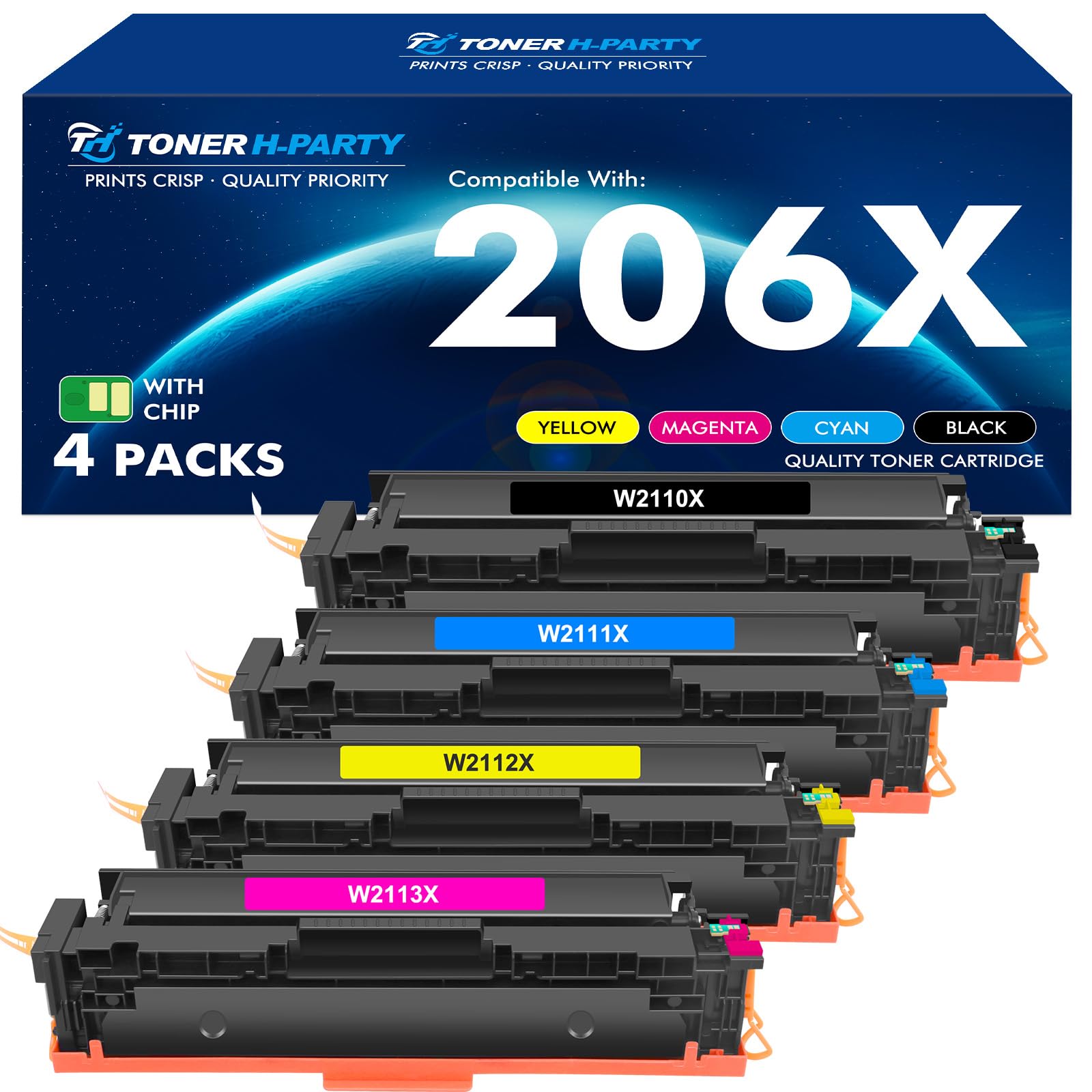 206X 206A Toner Cartridges 4 Pack High Yield M283fdw N283cdw Set Compatible Replacement for HP 206X 206A Color LaserJet Pro MFP M283cdw M255dw M283