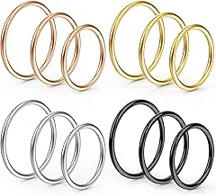 Funtopia 12Pcs Hoop Nose Rings,18g 20g 316L Surgical Steel Hinged Nose Rings for Women Men, Nose Ring Hoop Septum Rings Cartilage Lip Rings Body Piercing Jewelry, Silver, Gold, Black, Rose Gold