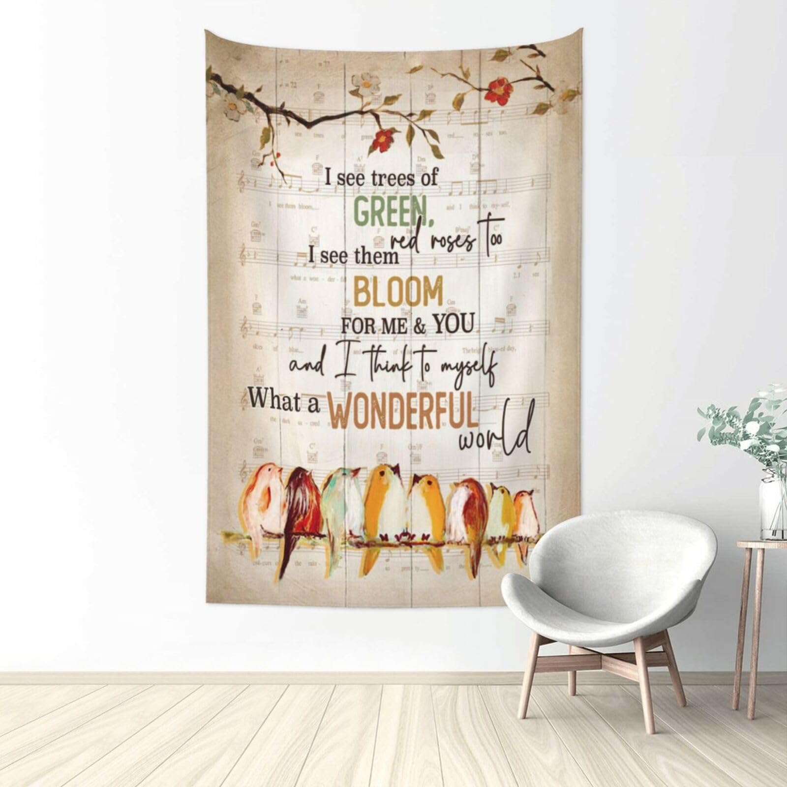 Fuzawet Farmhouse Birds Tapestry Rustic Bird Tapestry Music Notes Wall Hanging Country Wall Decor For Bedroom Living Room Dorm Kitchen Bathroom 40''x60''