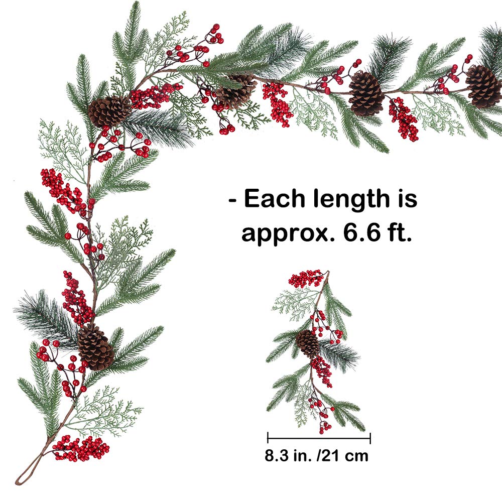 Künstliche Weihnachtsgirlande mit Fichtenzypresse, Tannenzapfen, rote Beerengirlande, Wintergärlande, für den Urlaub, Kamin, Tischläufer, Tischdekoration, 1,8 m