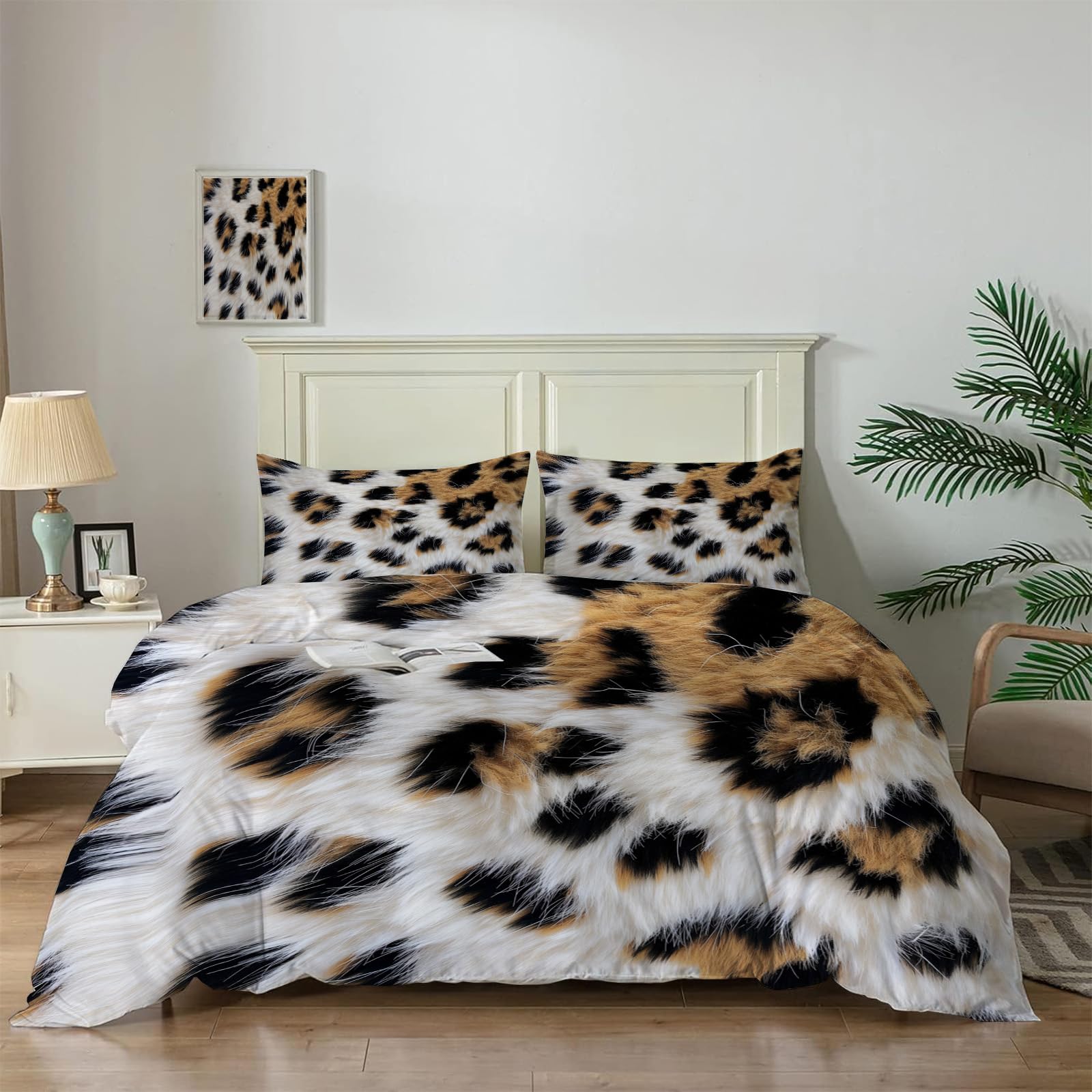 Housse de couette léopard marron parure de lit 3 pièces douce et moderne