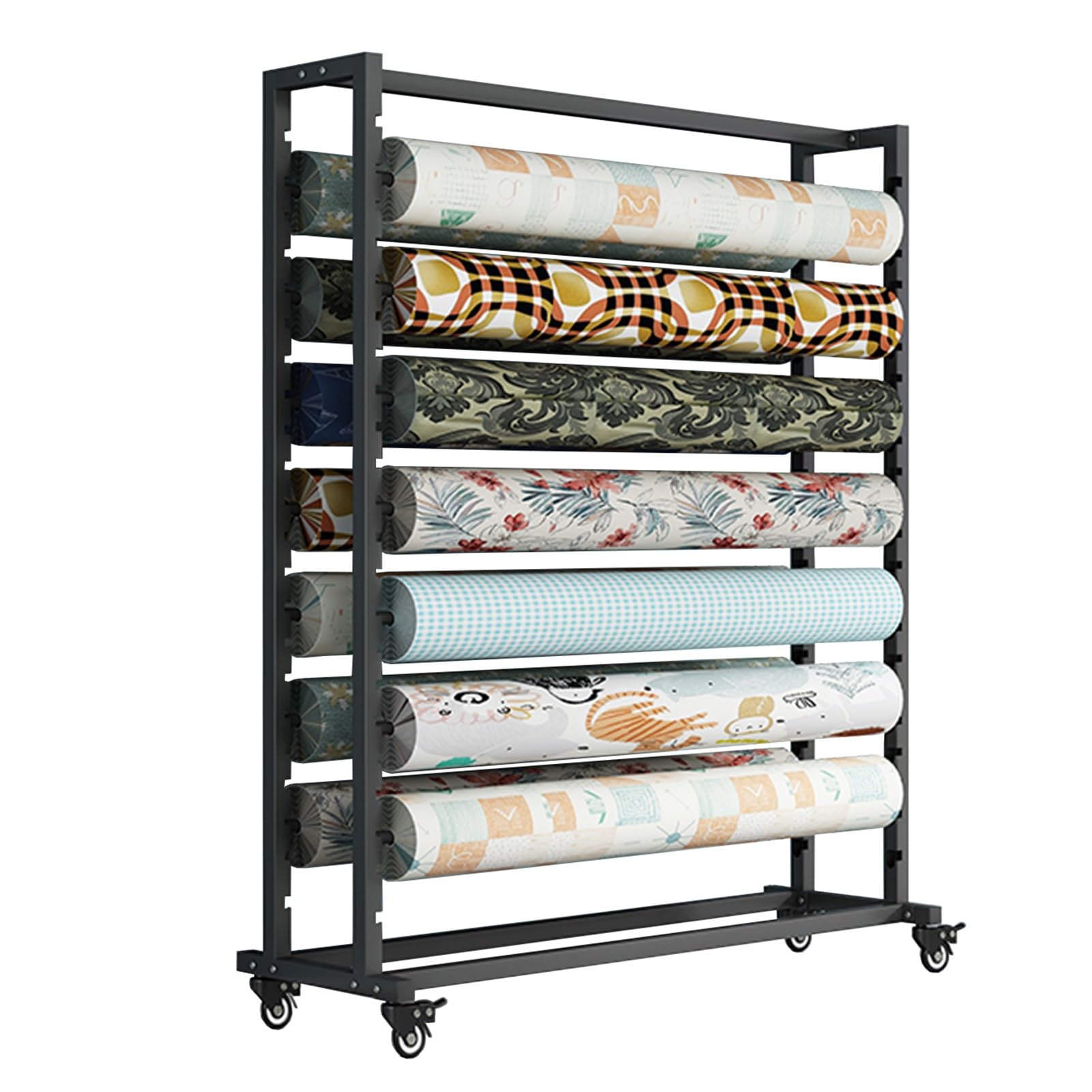Commercial Fabric Roll Display Rack Hanging Shelf Mobile Textile Fabric Storage Rack with Wheels, Heavy Duty Steel Organizer for Vinyl Rolls/Leather Rolls/Tablecloths/Window Film/Wallpaper(Black,120cm