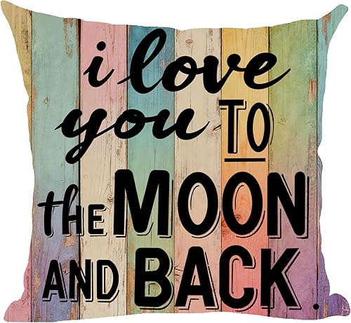 Ramirar Funda de almohada decorativa con texto en inglés "I Love You to The Moon and Back" con texto en inglés "I Love You to The Moon and Back"